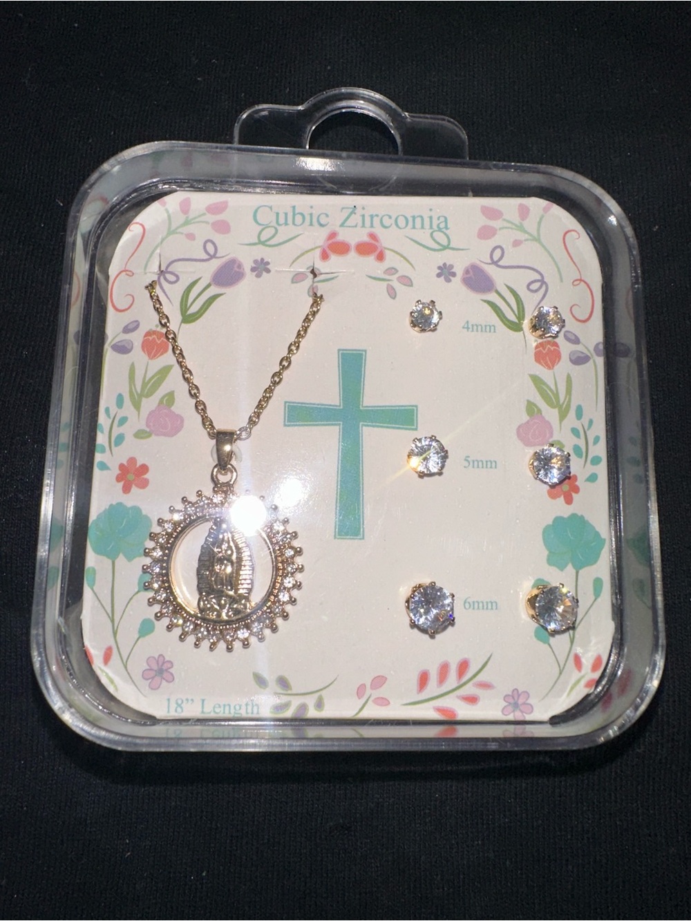 Praying Hands Pendant Necklace & Stud Earring Set — 18" Gold Tone